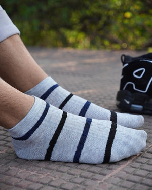 Triple Stripped Cotton Ankle Socks For Men (Pack of 3) Mikado