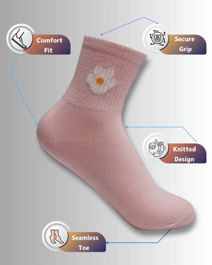 Single Flower Cotton Crew Socks - Mikado