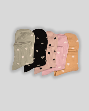 Pretty Hearts Cotton Crew Socks - Mikado