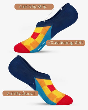 Red Block No-Show Socks Mikado