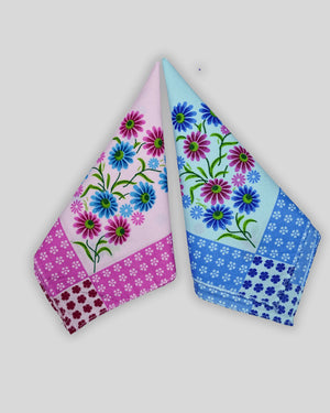 Flower Edged 100% Cotton Hanky For Women - Mikado
