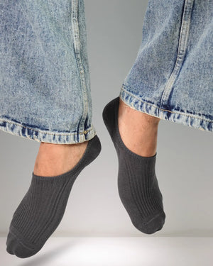 Ribbed Solid No-Show Socks (Grey, White, Black, Dark grey, Charcoal black) Mikado