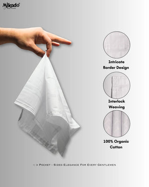 White to white Premium 100% Mercerised cotton Men’s Hanky Mikado