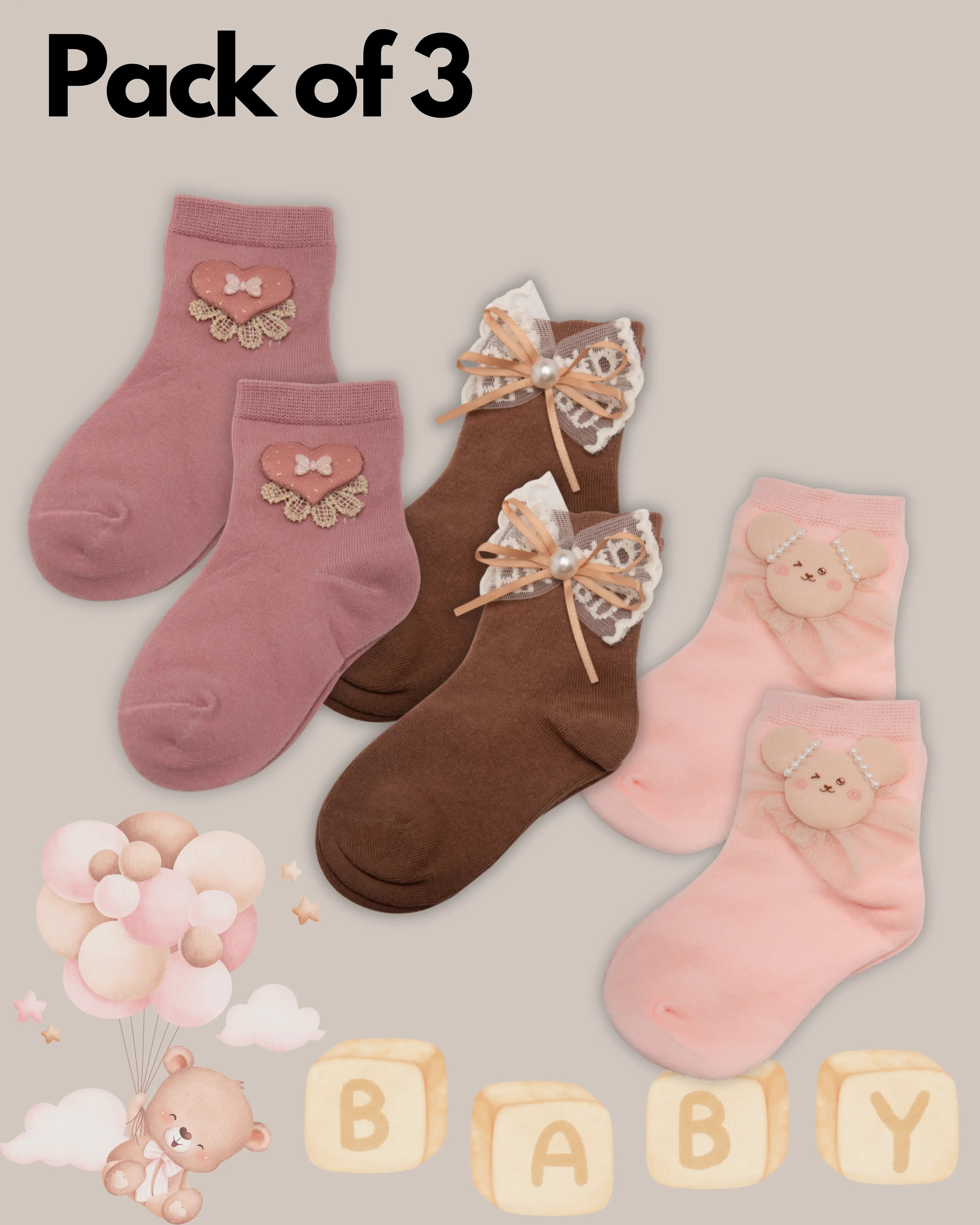 Cute Baby socks (3 pairs) Suitable for all seasons Mikado
