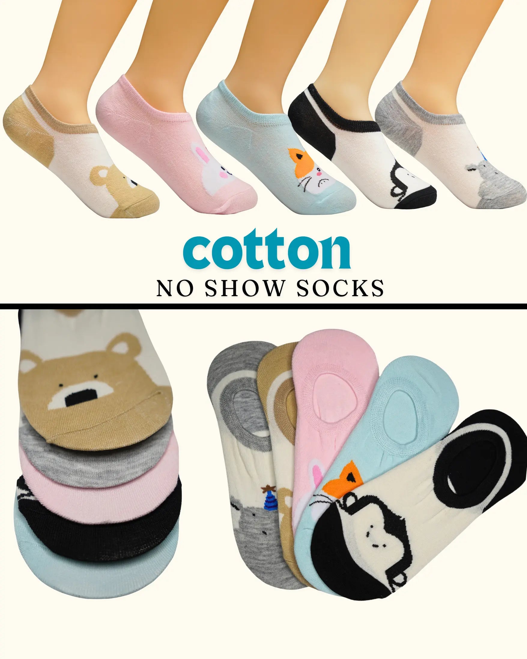 Cute Cotton animal print no-show socks Mikado