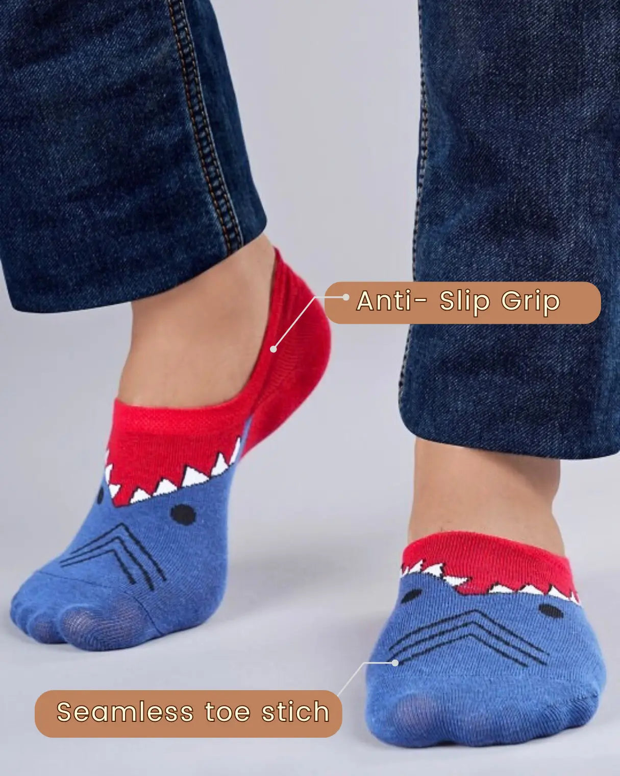 Blue Dino No-Show Socks Mikado