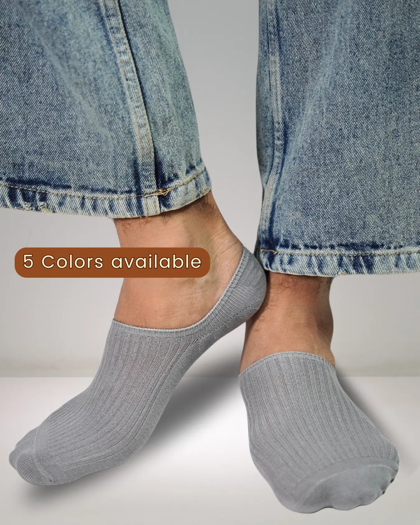 Ribbed Solid No-Show Socks (Grey, White, Black, Dark grey, Charcoal black) Mikado