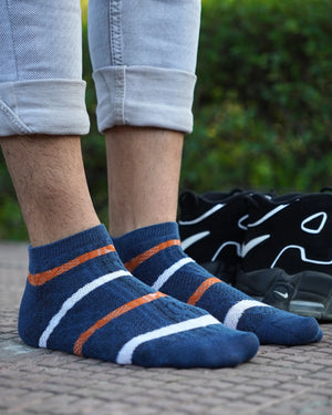 Triple Stripped Cotton Ankle Socks For Men (Pack of 3) Mikado