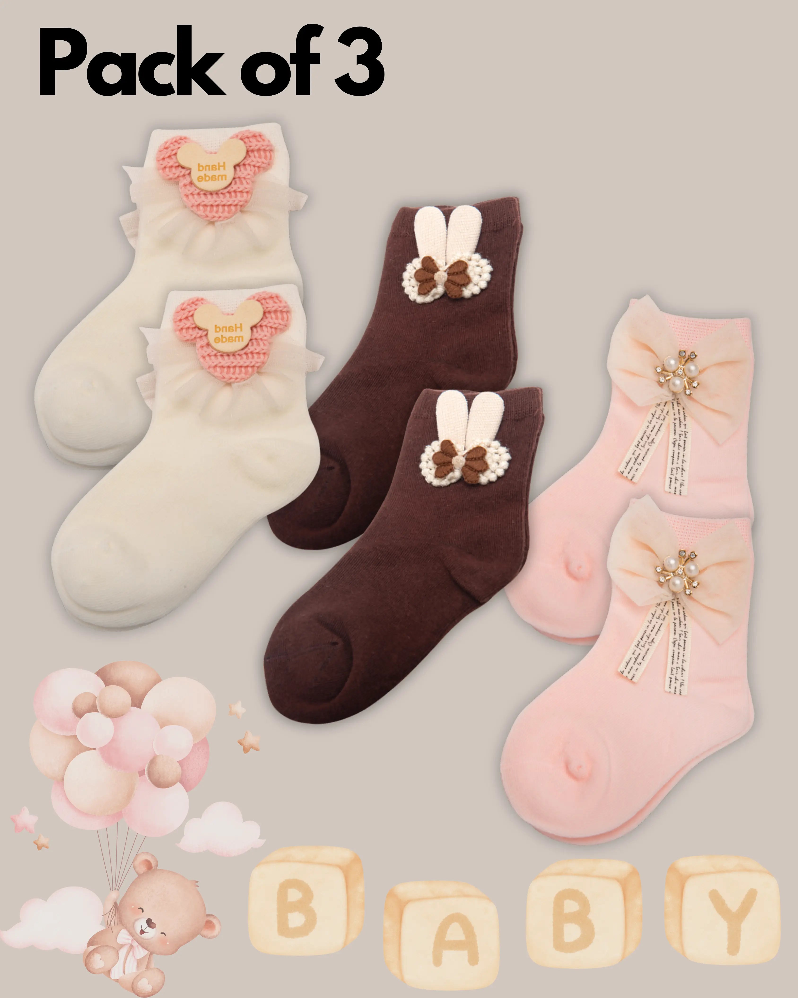Pretty Baby socks (3 pairs) Suitable for all seasons Mikado