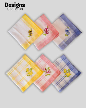 Flora-Premium Embroidery 100% Cotton Hanky (size- 30X30 cm) Mikado
