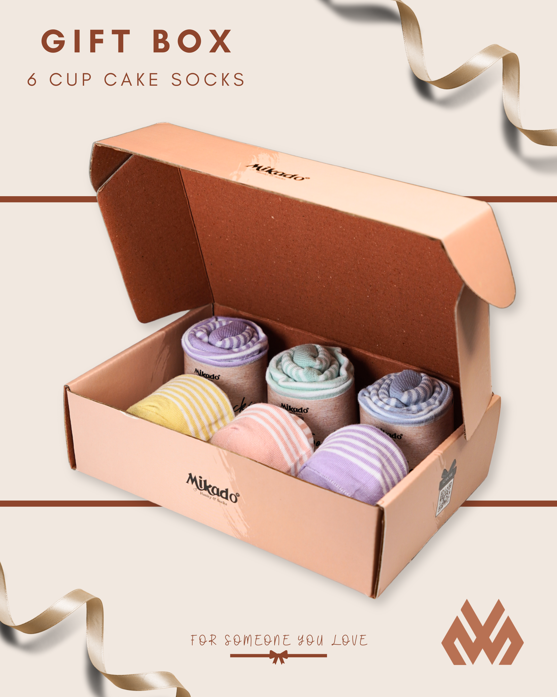 Cup Cake Socks Narrow Striped - Gift Box