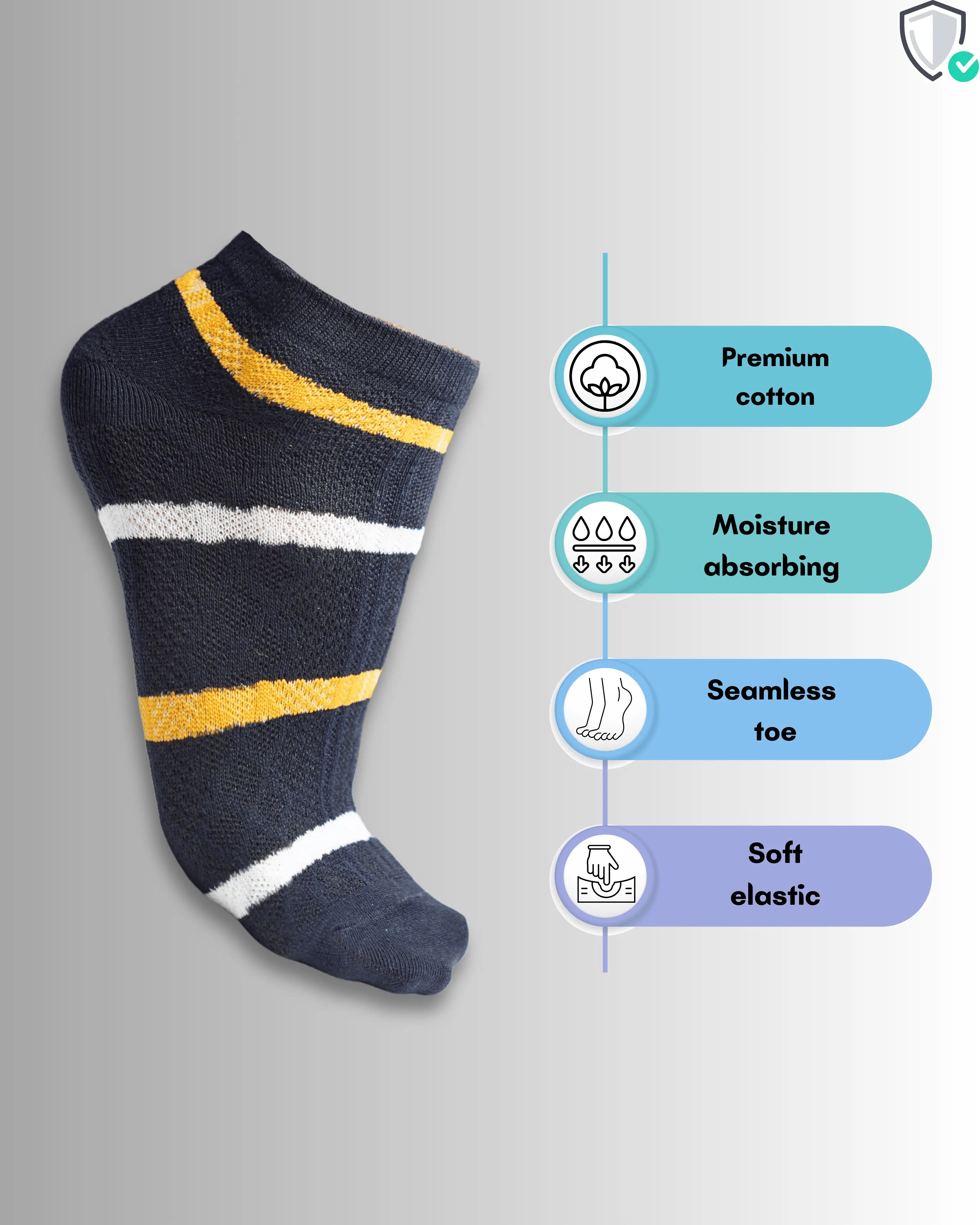 Triple Stripped Cotton Ankle Socks For Men - Mikado