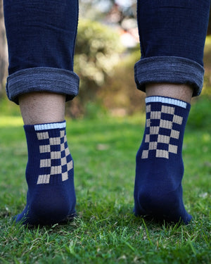 Grid Glam 100% Cotton Crew Socks Mikado