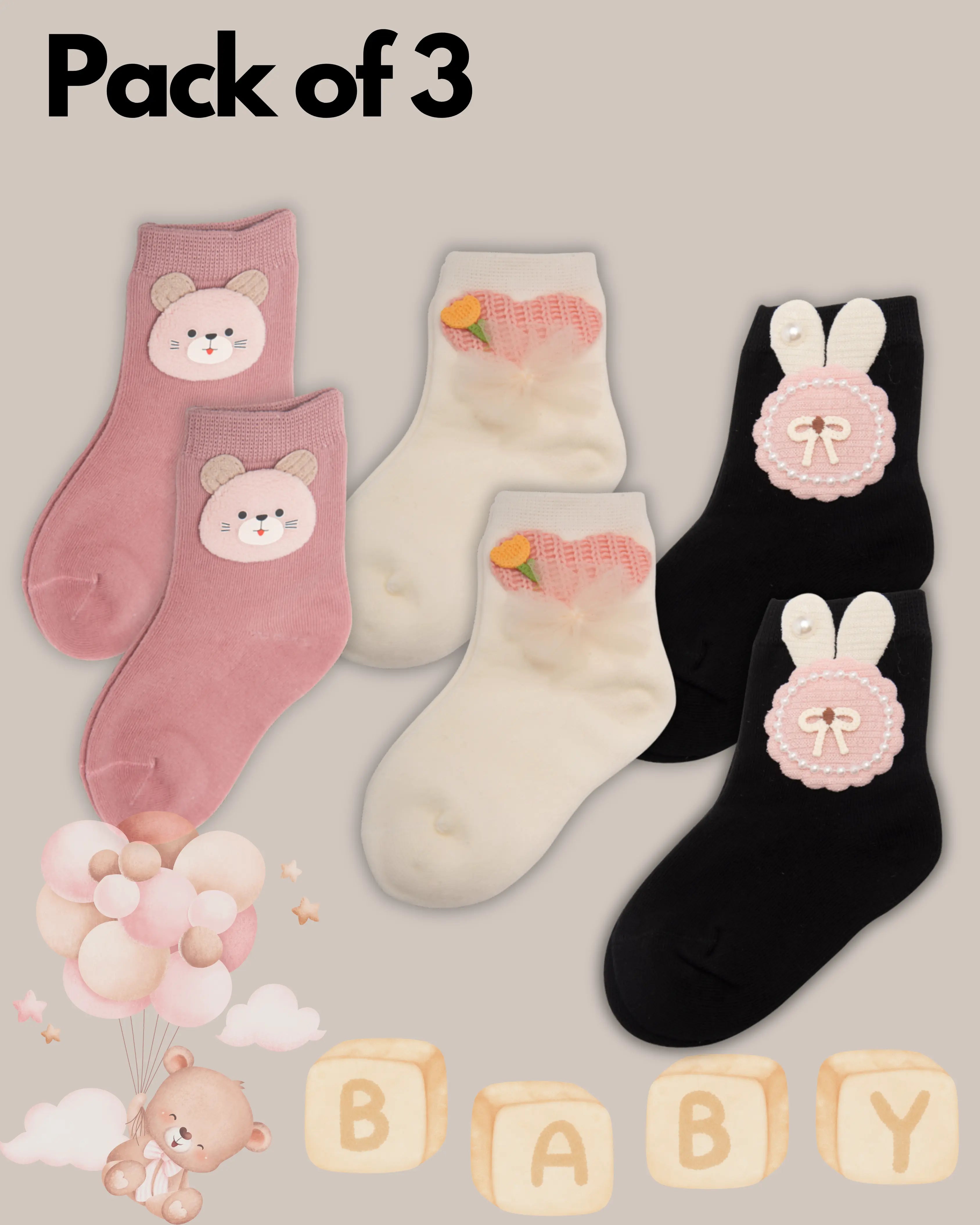Baby socks (3 pairs) Suitable for all seasons Mikado