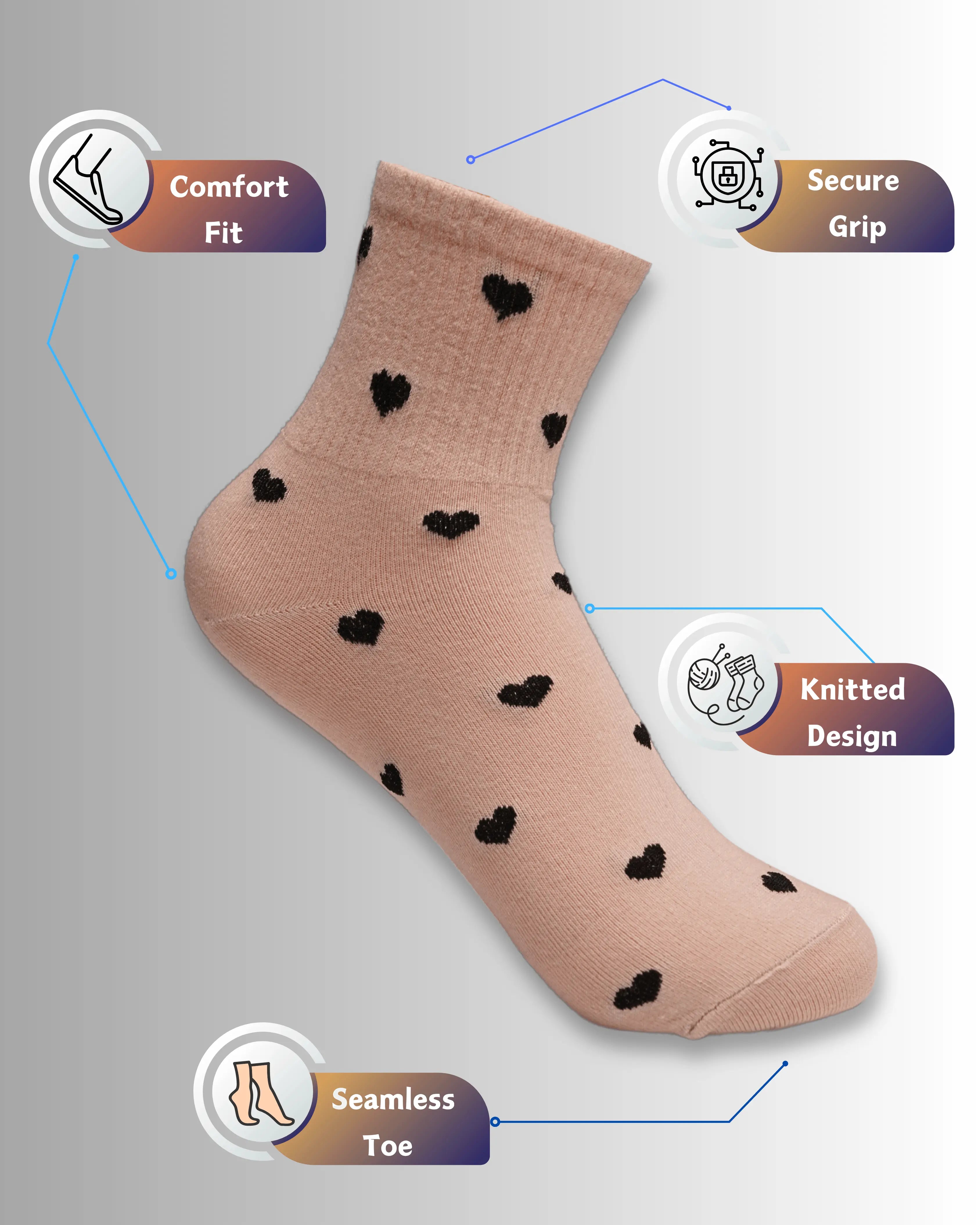 Pretty Hearts Cotton Crew Socks - Mikado
