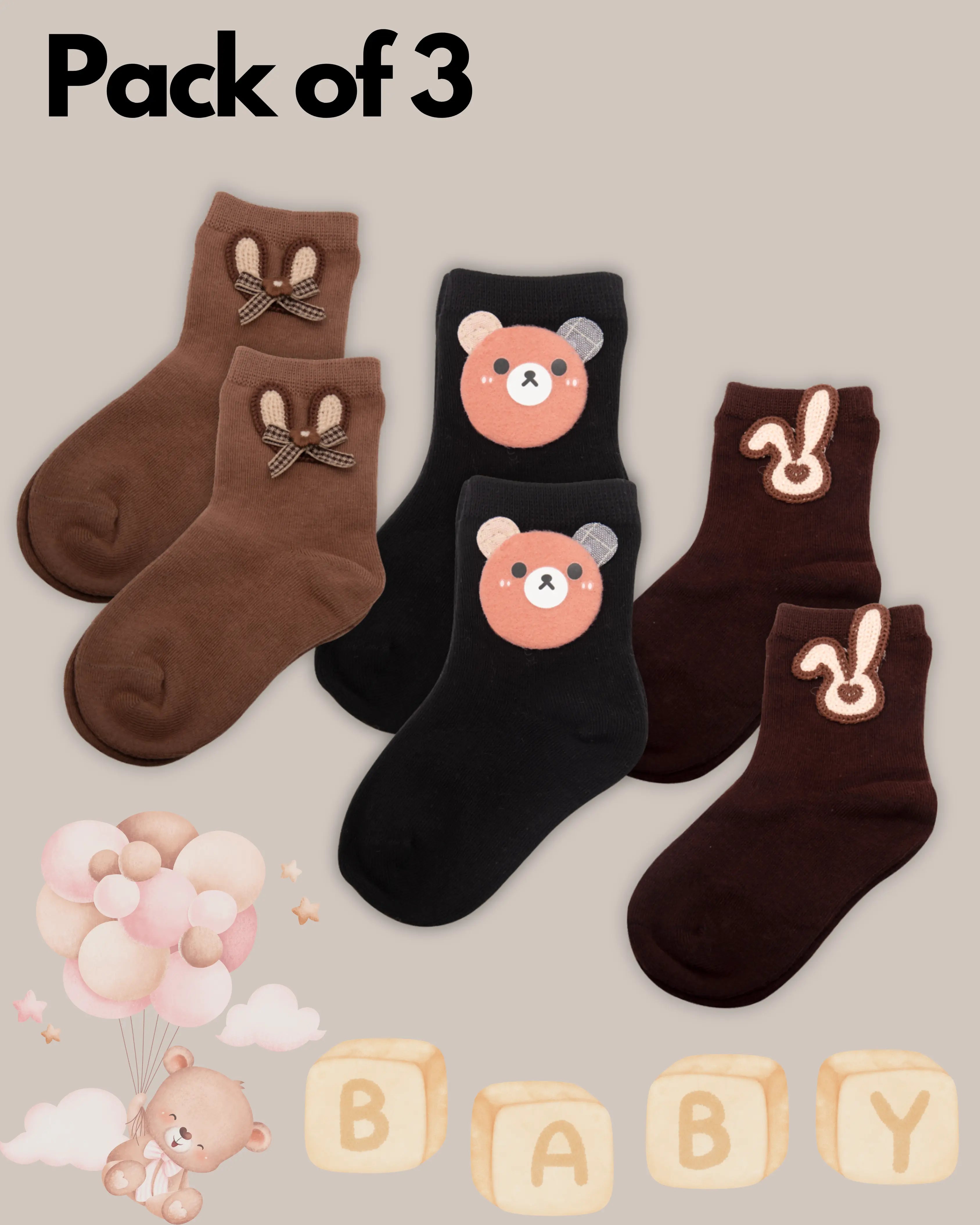 Teddy Baby socks (3 pairs) Suitable for all seasons Mikado