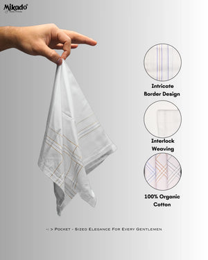 Classic white border 100% cotton hanky for men Mikado