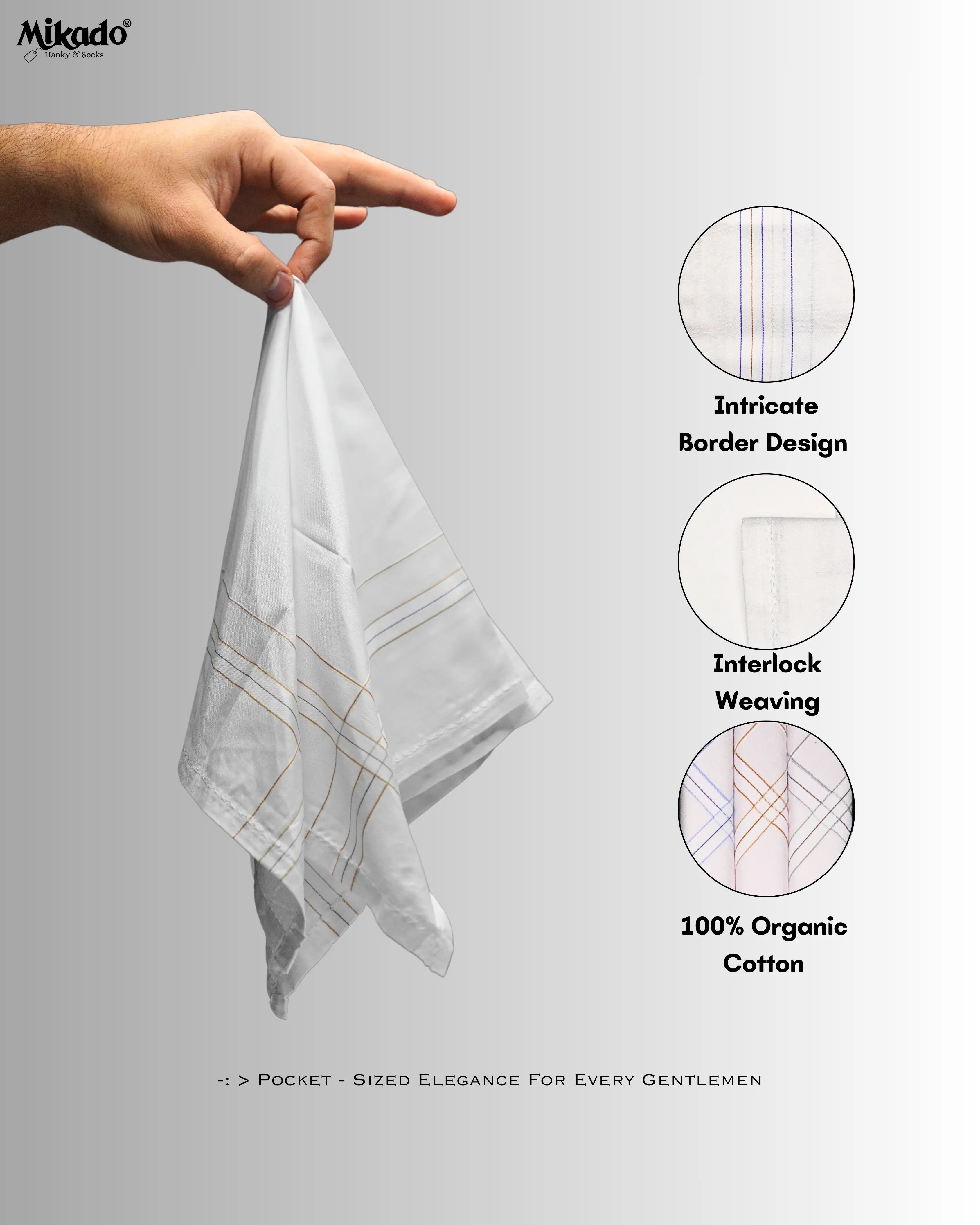 Classic white border 100% cotton hanky for men Mikado