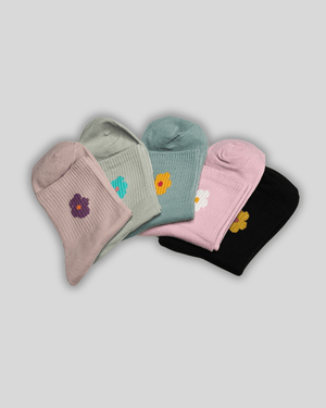 Single Flower Cotton Crew Socks - Mikado