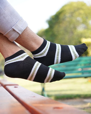 Dual Stripped Cotton Ankle Socks Mikado