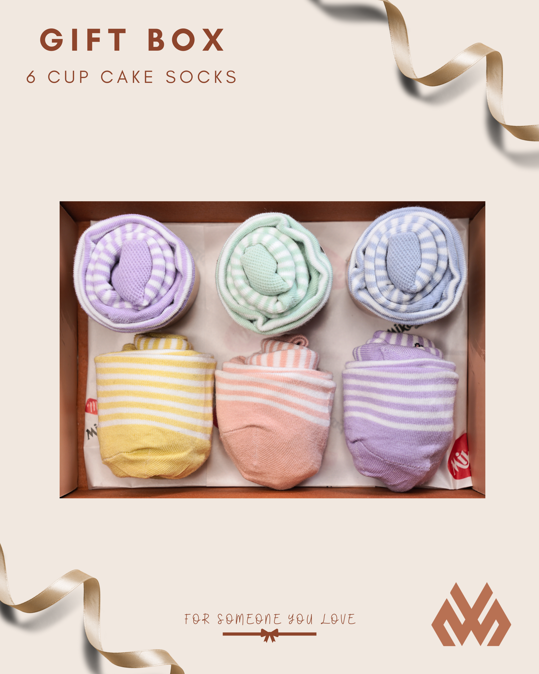 Cup Cake Socks Narrow Striped - Gift Box