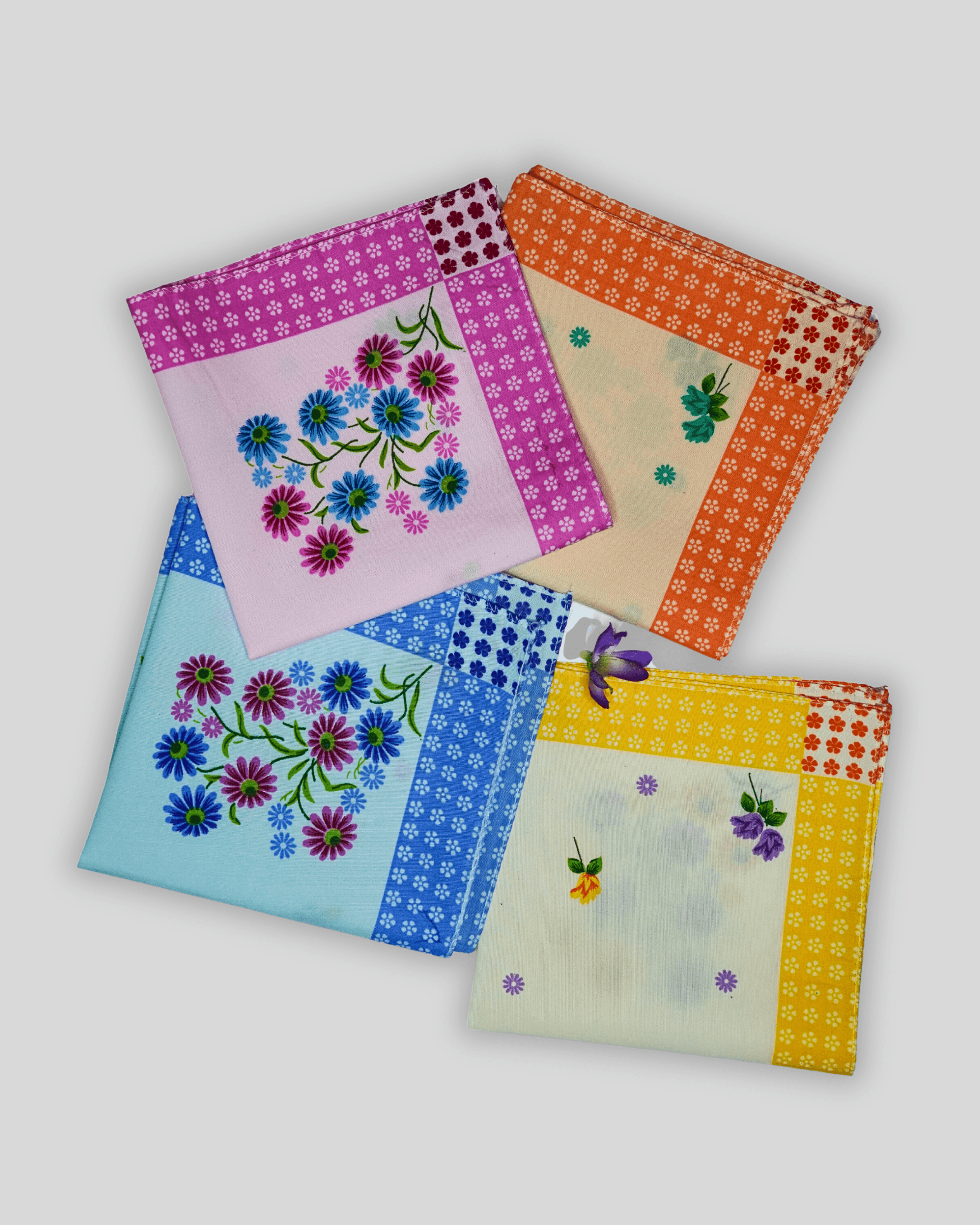 Flower Edged 100% Cotton Hanky For Women - Mikado