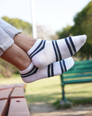 Dual Stripped Cotton Ankle Socks Mikado