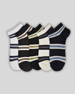 Dual Stripped Cotton Ankle Socks - Mikado