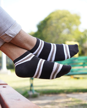 Dual Stripped Cotton Ankle Socks Mikado
