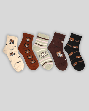 Teddy Bear Cotton Crew Socks - Mikado