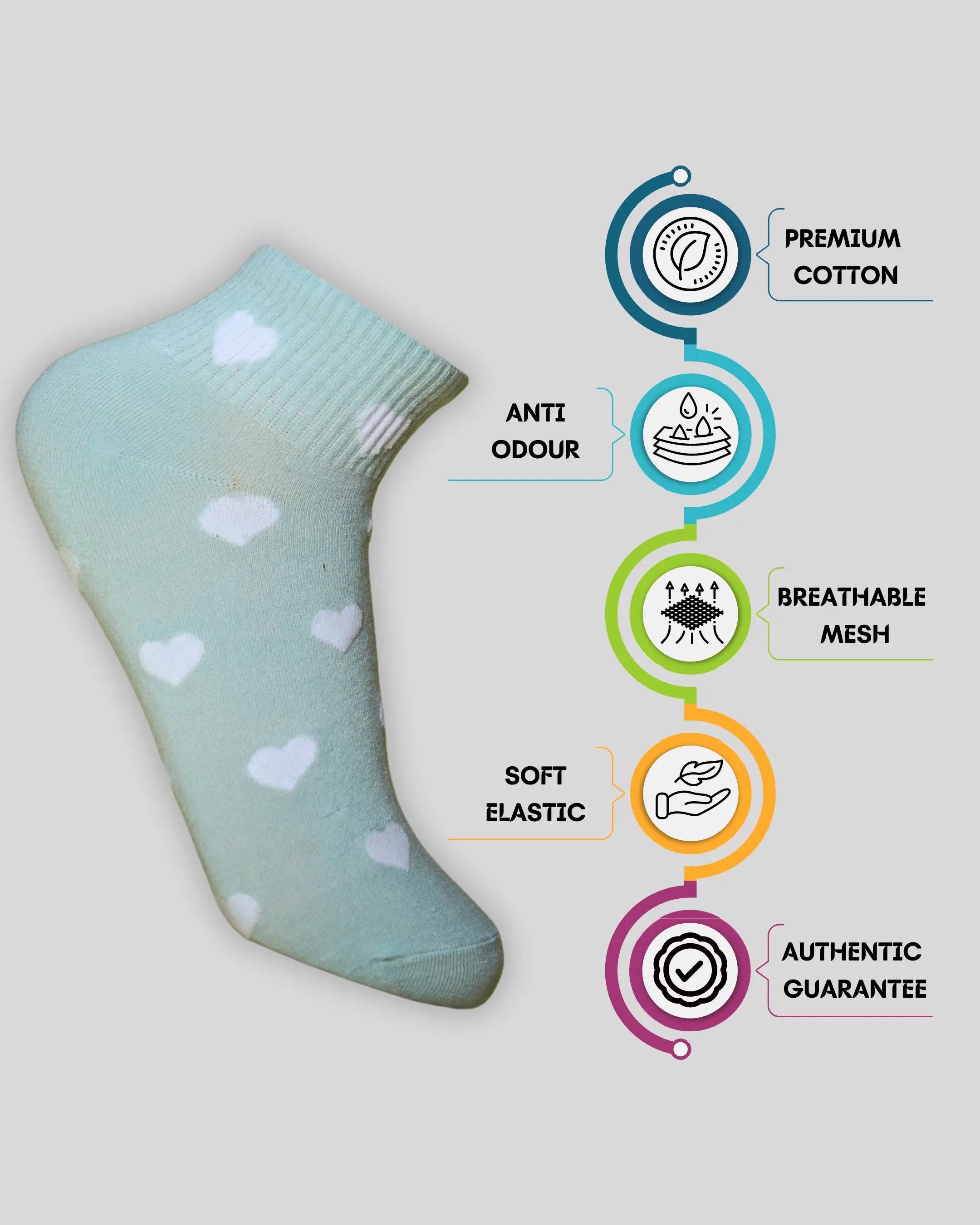 Hearts Cotton Ankle Socks Mikado