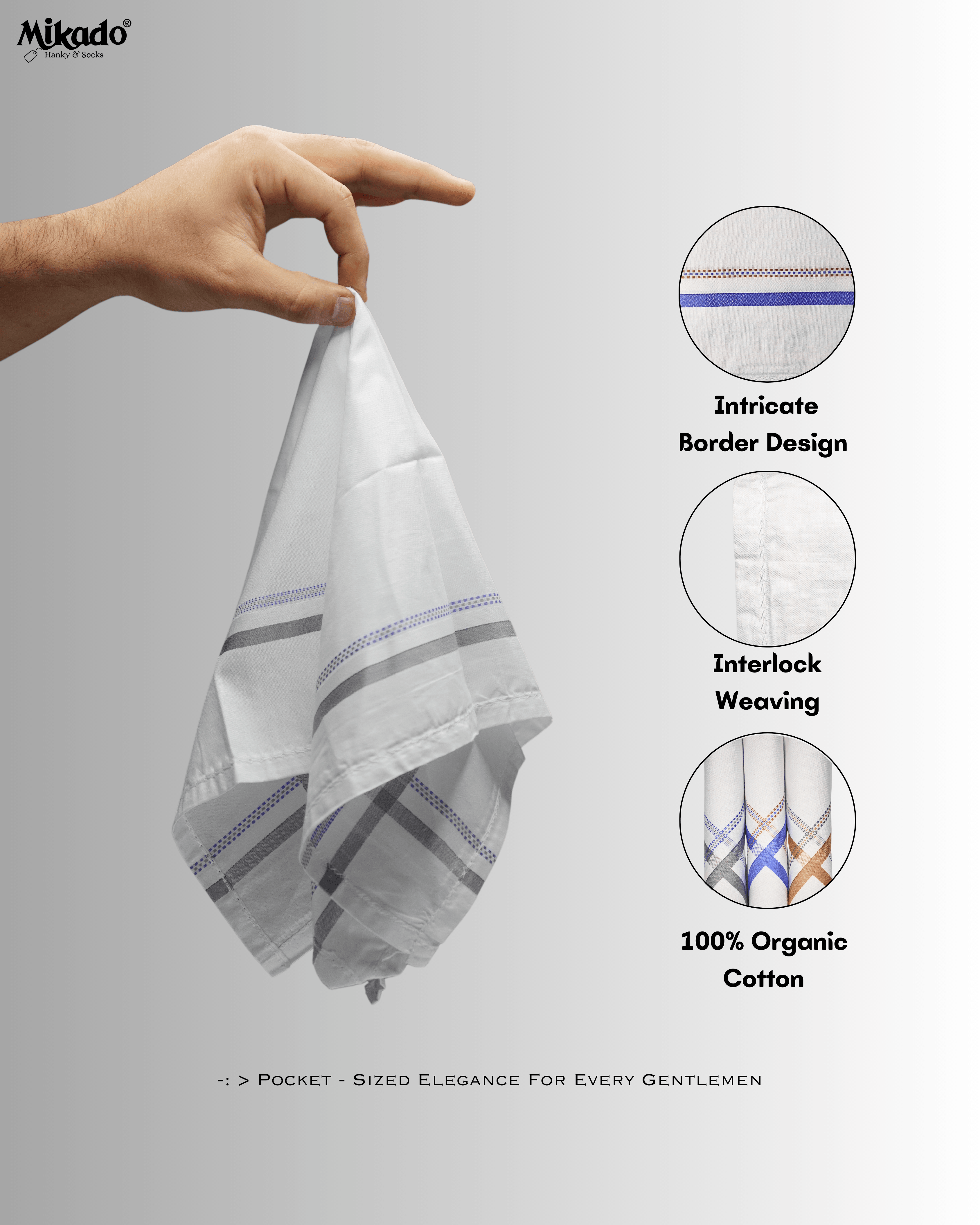 Bold Border Premium 100% Cotton Hanky - Mikado