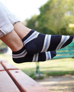 Dual Stripped Cotton Ankle Socks Mikado