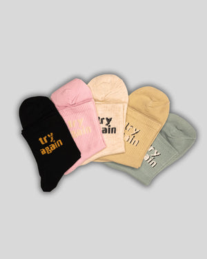 Try Again Cotton Crew Socks - Mikado