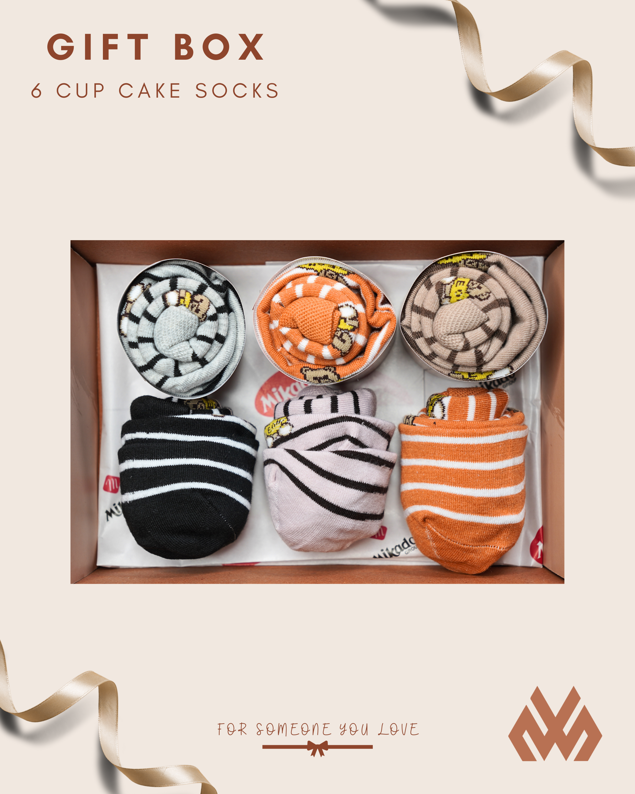 Cup Cake Socks Teddy Striped - Gift Box