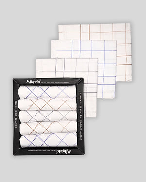 White Classic Check 100% Cotton Hanky - Mikado