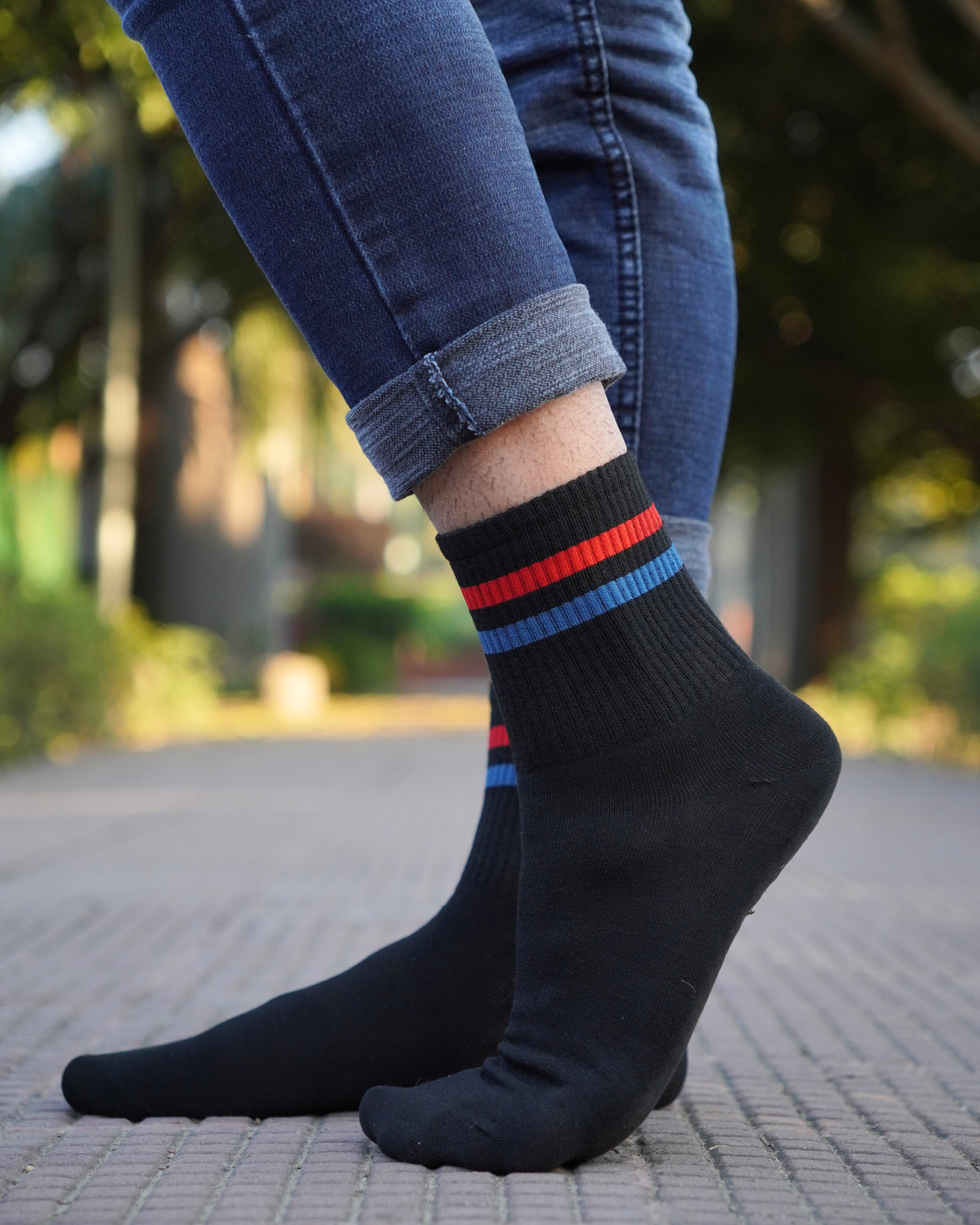 Bling Stripes Cotton Crew Socks