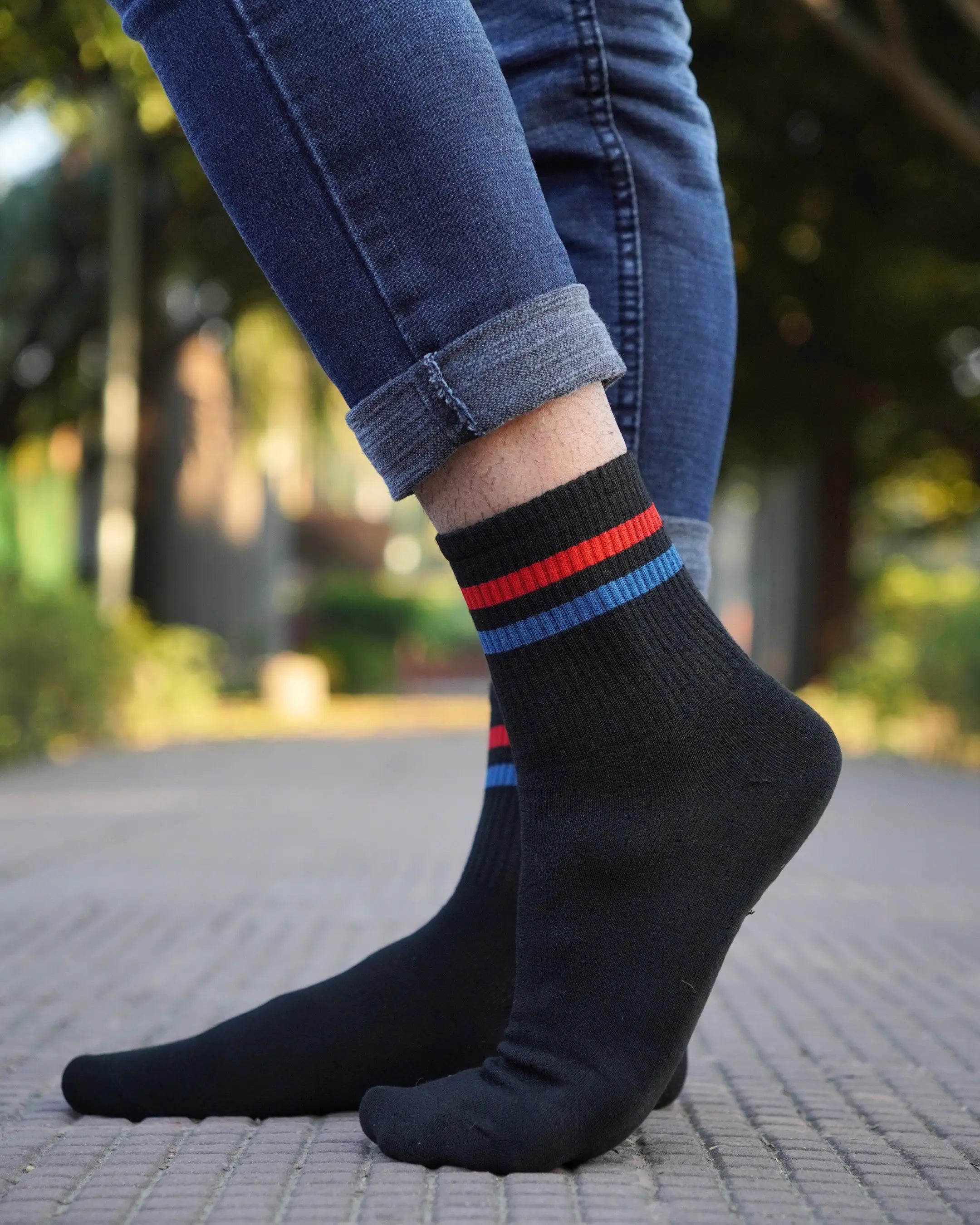 Bling Stripes Cotton Crew Socks Mikado