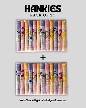 Flora-Premium Embroidery 100% Cotton Hanky (size- 30X30 cm) Mikado