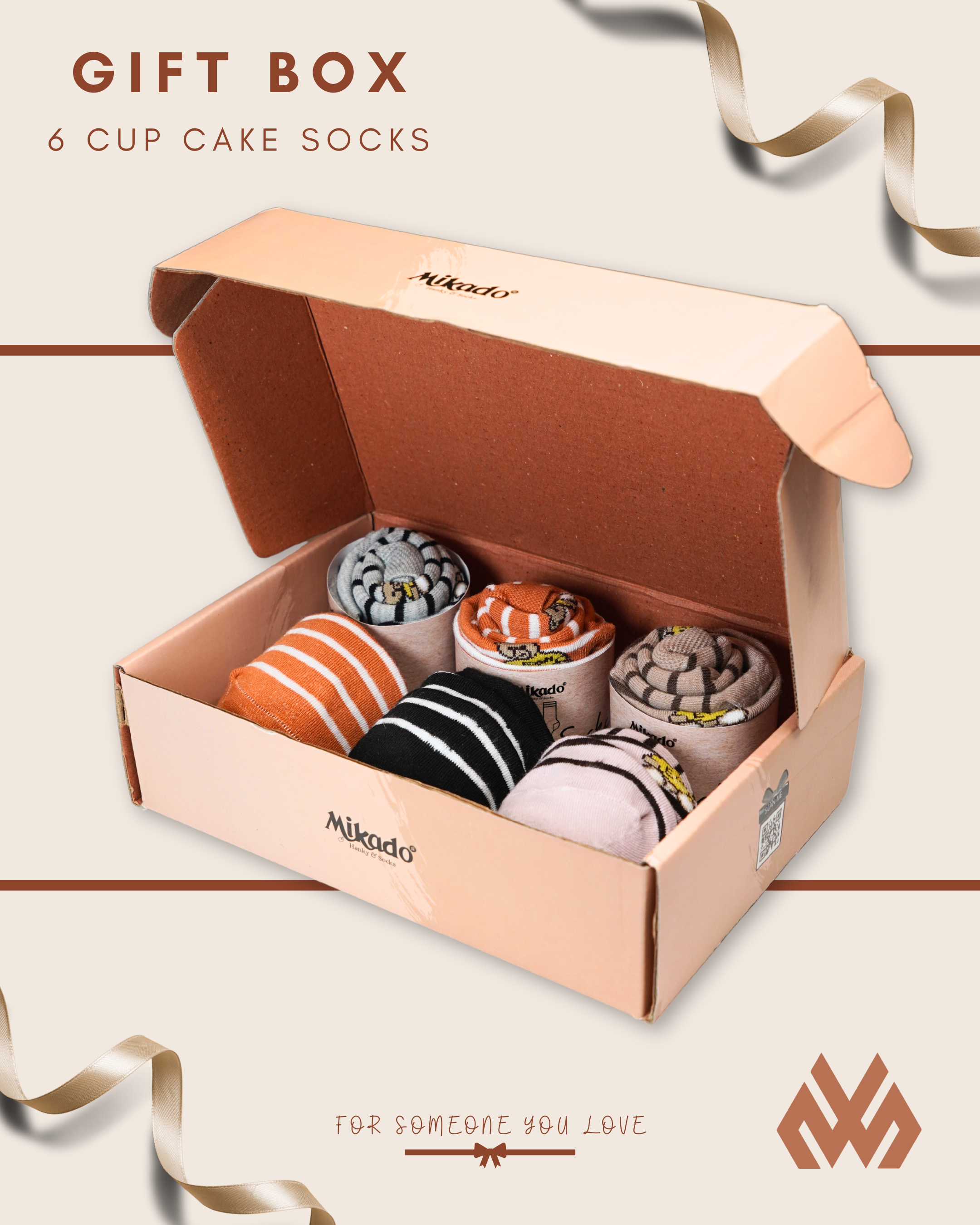 Cup Cake Socks Teddy Striped - Gift Box
