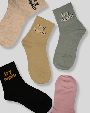 Try Again Cotton Crew Socks - Mikado