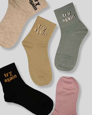 Try Again Cotton Crew Socks - Mikado