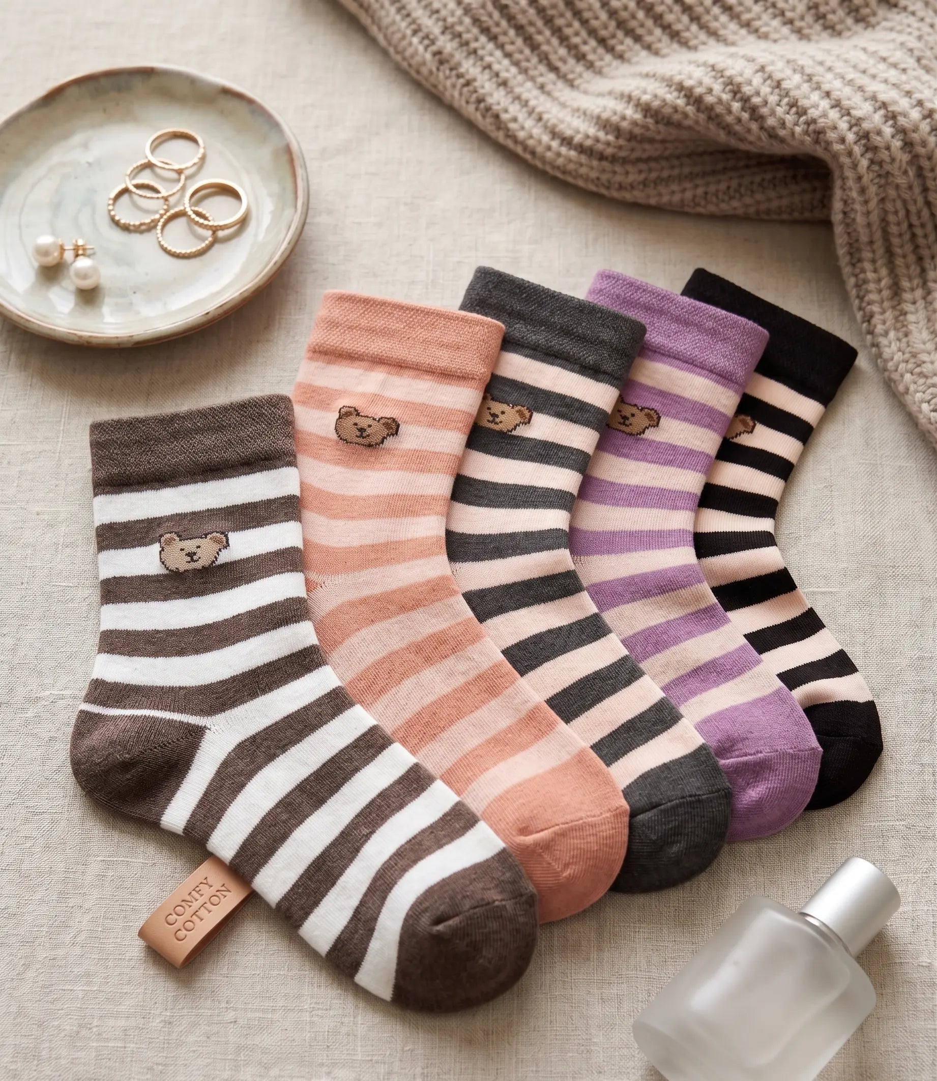 Broad Stripped Cotton Crew Socks Mikado