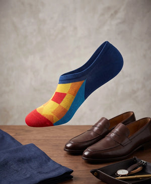 Red Block No-Show Socks Mikado