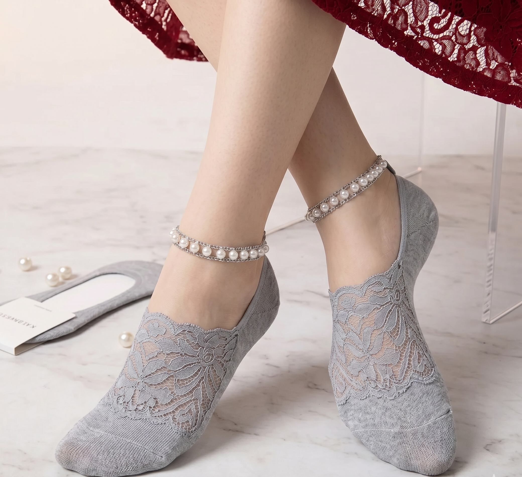 Lacey Designer socks for heels and bellies | 4 Colors | Pack of 4 pairs