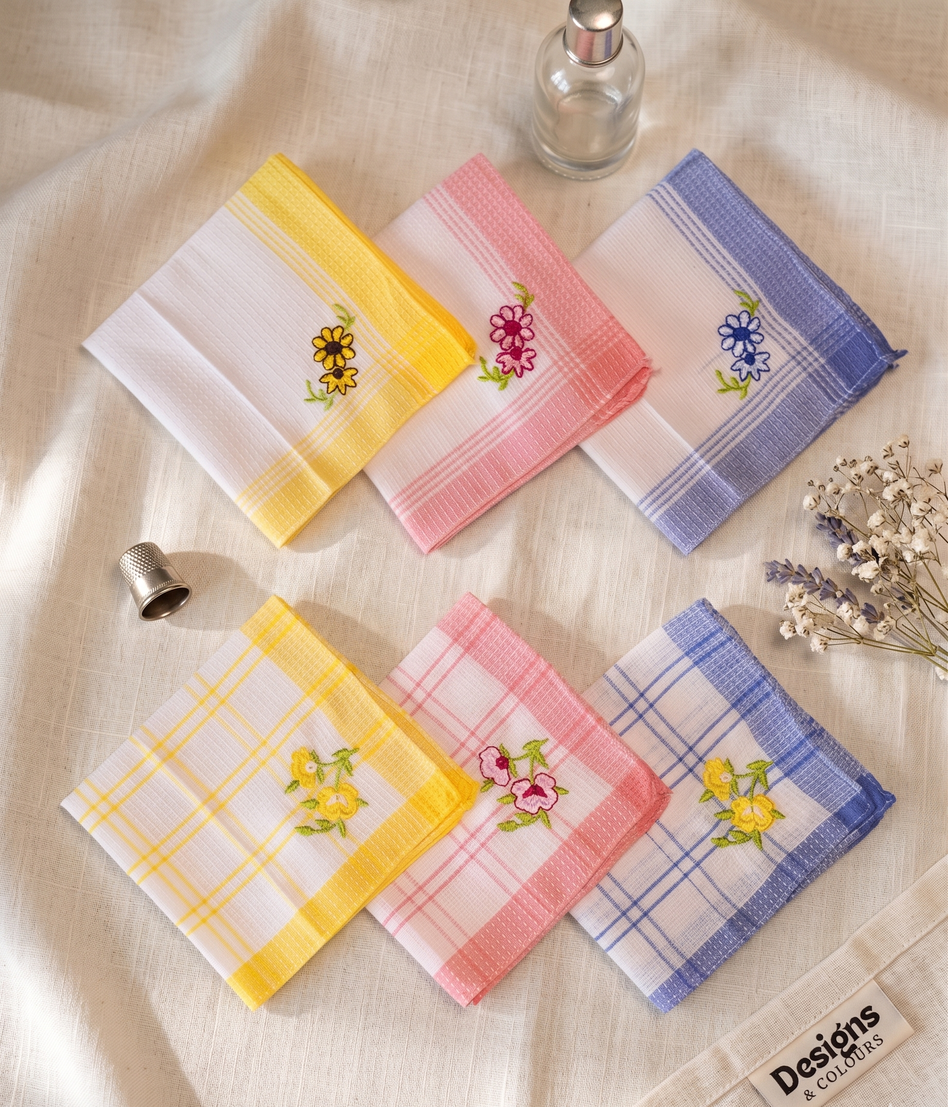 Flora-Premium Embroidery 100% Cotton Hanky (size- 30X30 cm)