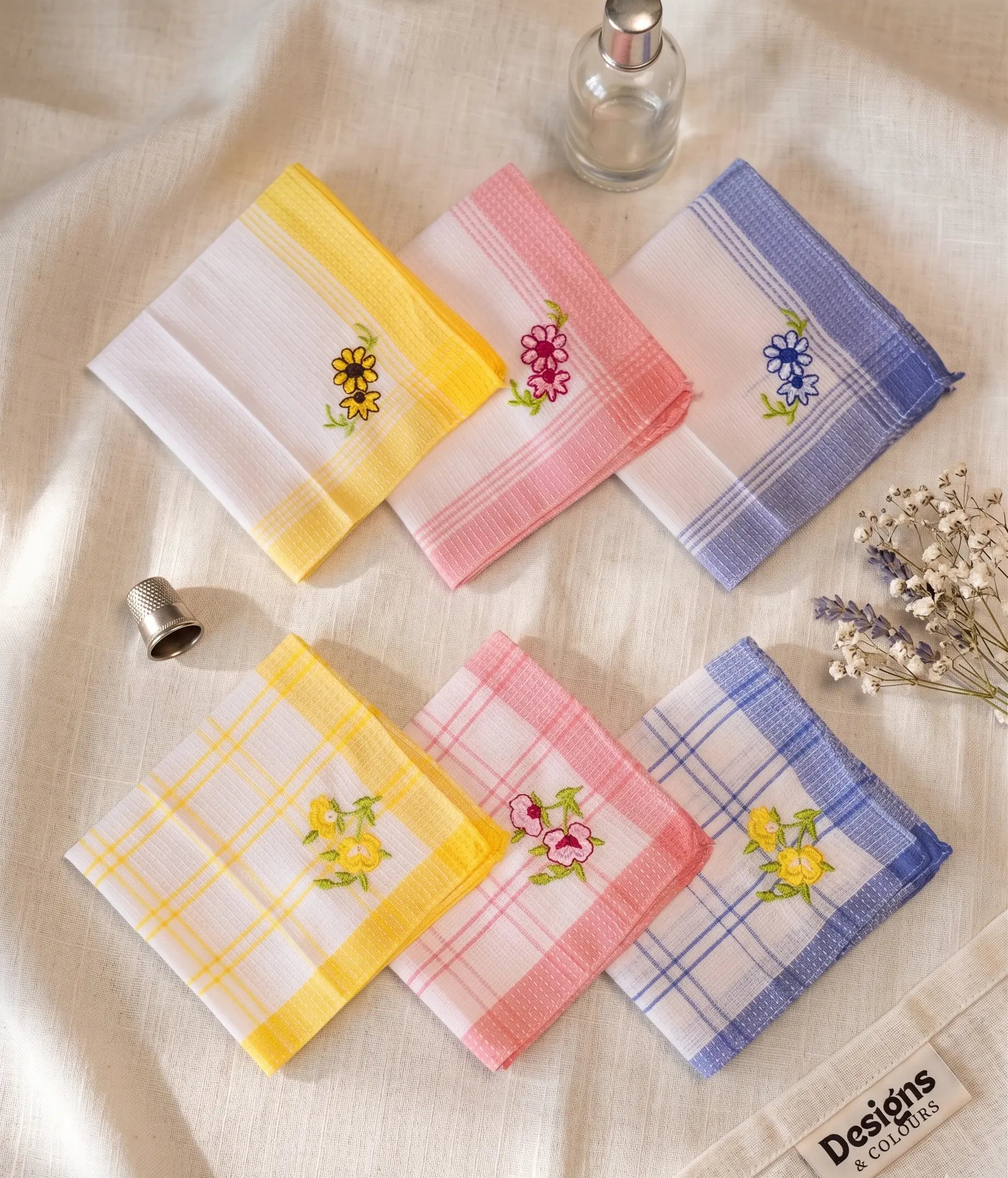 Flora-Premium Embroidery 100% Cotton Hanky (size- 30X30 cm) Mikado