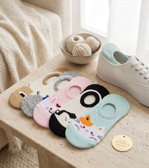 Cute Cotton animal print no-show socks Mikado