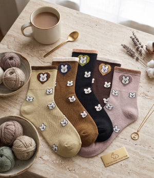 Bunny Ripped Cotton Crew Socks Mikado