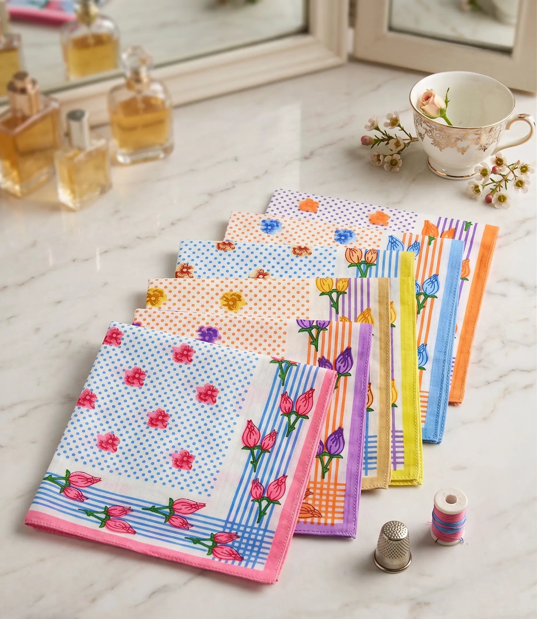 Polka Bloom multicolor cotton handkerchief Mikado